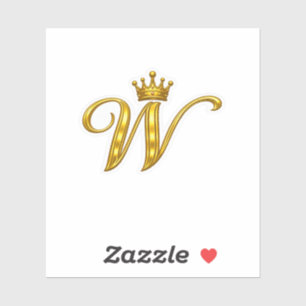 Luxury Gold Monogram Letter W Royal Crown Sticker