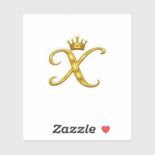 Luxury Gold Monogram Letter X Royal Crown Sticker