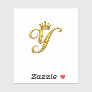 Luxury Gold Monogram Letter Y Royal Crown Sticker