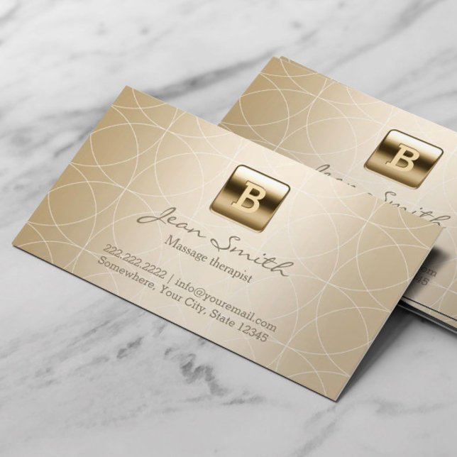 Luxury Gold Monogram Massage Therapy Business Card (Creator Uploaded)