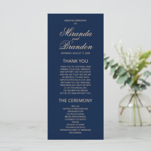 Luxury Gold Monogram Navy Blue Wedding Program