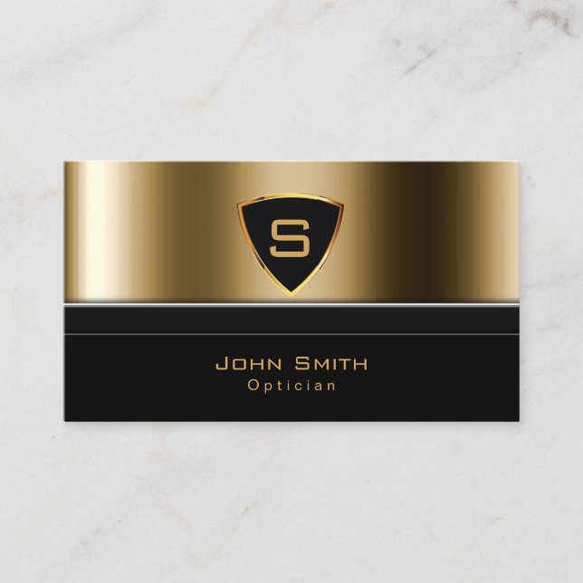 Luxury Gold Monogram Optical Business Card (Front)