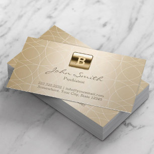 Luxury Gold Monogram Psychiatrist Business Card