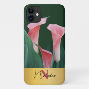 Luxury gold Monogram real photo wildflowers Green iPhone 11 Case
