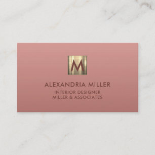 Luxury Gold Monogram Rose Pink Business Card