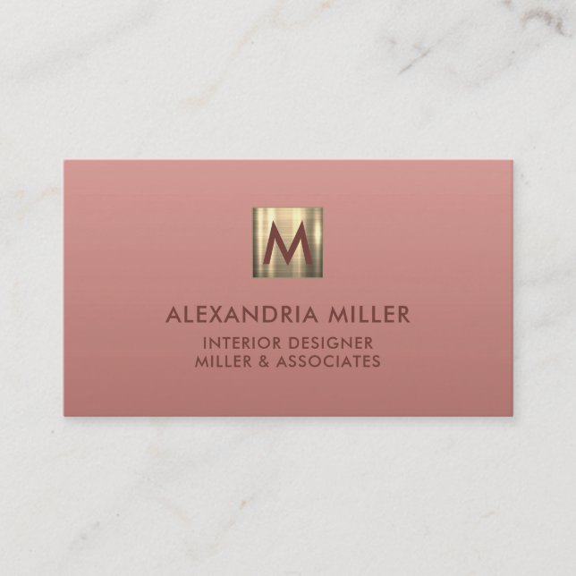 Luxury Gold Monogram Rose Pink Business Card (Front)