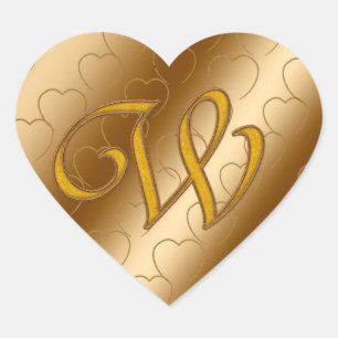 Luxury Gold Monogram W Heart Sticker