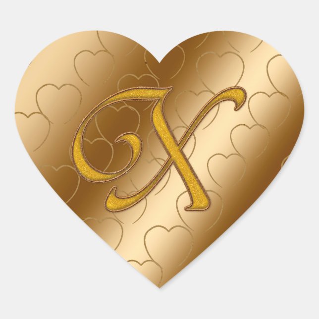 Luxury Gold Monogram X Heart Sticker (Front)