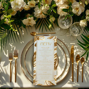 Luxury Gold Monstera Tropical Wedding Menu