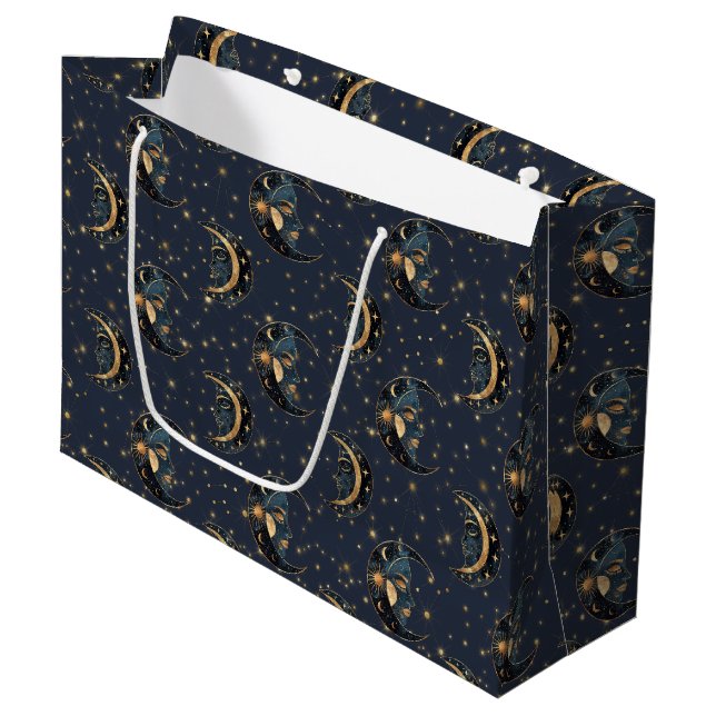 Luxury Gold Moon Celestial Pattern Large Gift Bag (Front Angled)
