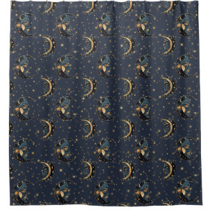 Luxury Gold Moon Celestial Pattern Shower Curtain