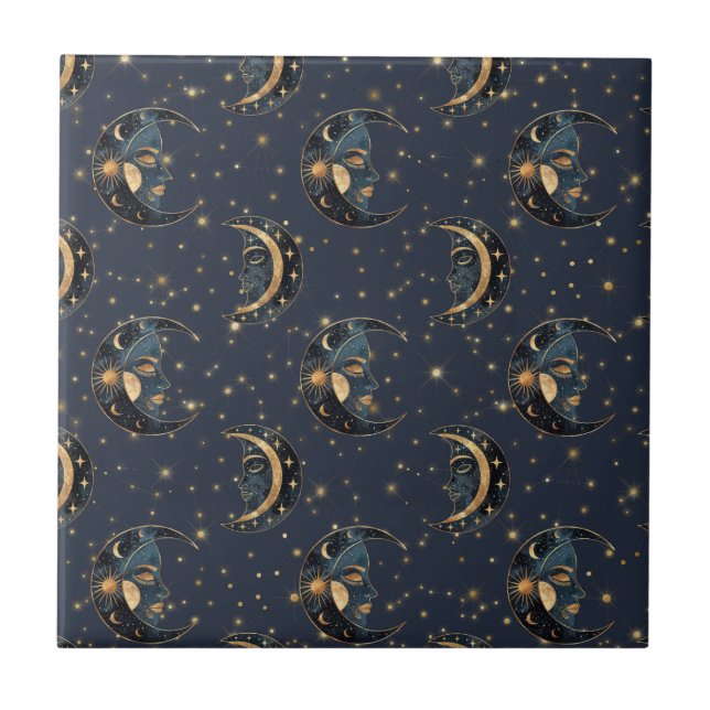 Luxury Gold Moon Celestial Pattern Tile (Front)