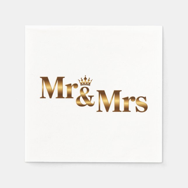 Luxury Gold Mr & Mrs Wedding Sign | Elegant Bridal Napkin (Front)