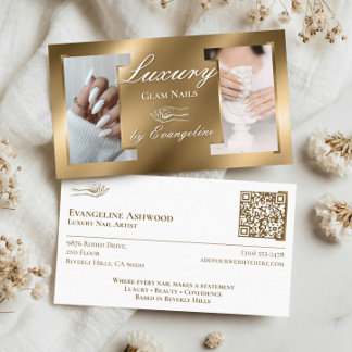 Luxury Gold Nail Technician Artist Salon Photos Business Card