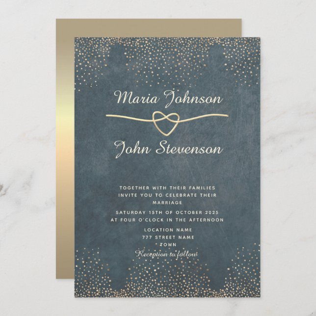 Luxury Gold Navy Blue Chic Wedding Invitation (Front/Back)