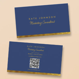 Luxury Gold Navy Blue Professional QR Code Business Card