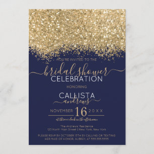 Luxury Gold Navy Glitter Confetti Bridal Shower Invitation
