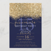Luxury Gold Navy Glitter Confetti Quinceañera