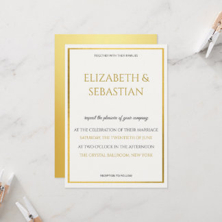 luxury gold & off white minimalist wedding invitation
