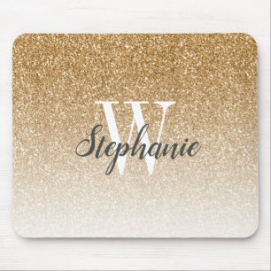 Luxury Gold Ombre Faux Glitter Monogram Mouse Mat