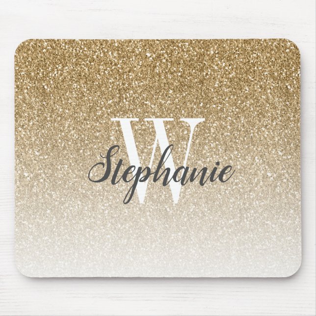 Luxury Gold Ombre Faux Glitter Monogram Mouse Mat (Front)
