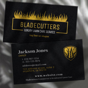 Luxury Gold on Black Lawn Care Business Cards
