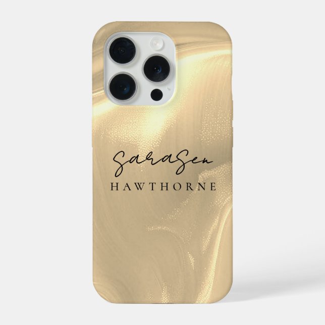 Luxury Gold Opal Elegant Script Name iPhone Case (Back)