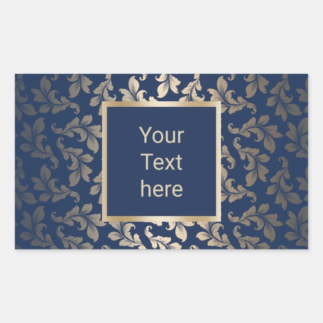 Luxury Gold Ornament Elegant Navy Blue Salon Rectangular Sticker (Front)