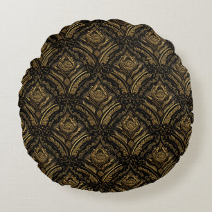 Luxury Gold Ornamental Damask Pattern Round Cushion