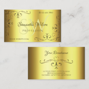 Luxury Gold Ornate Corner Borders Initials Elegant Business Card