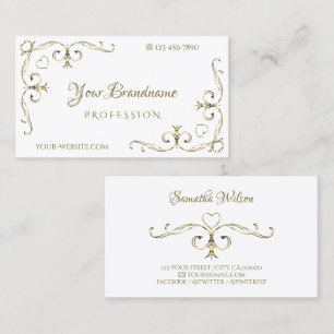 Luxury Gold Ornate Corners on Plain White Elegant Business Card