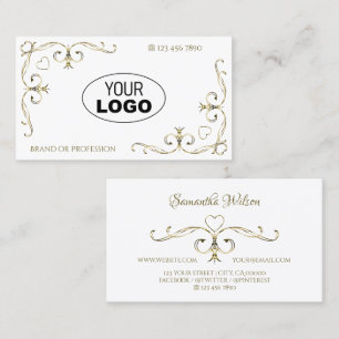 Luxury Gold Ornate Corners Plain White with Logo Business Card