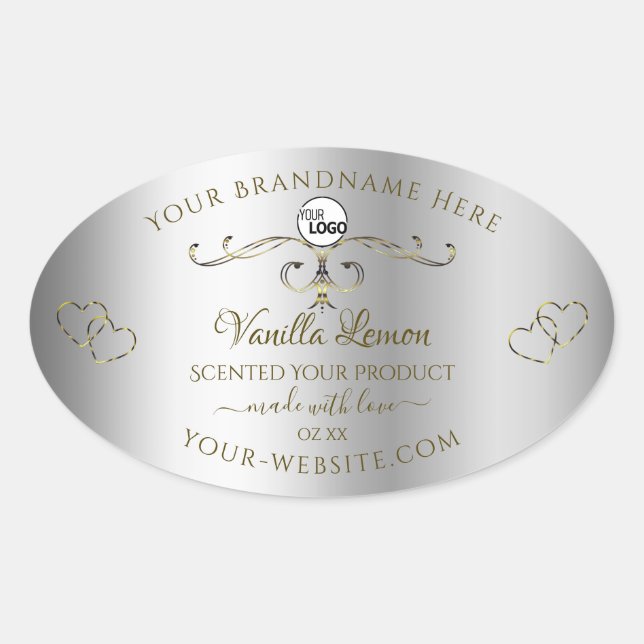 Luxury Gold Ornate Silver Product Labels with Logo (Front)
