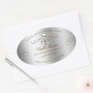 Luxury Gold Ornate Silver Product Labels with Logo