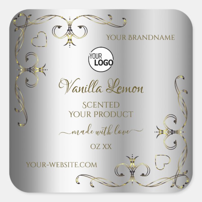 Luxury Gold Ornate Silver Product Labels with Logo (Front)