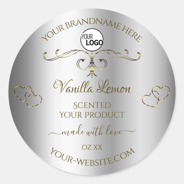 Luxury Gold Ornate Silver Product Labels with Logo (Front)