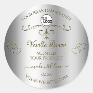 Luxury Gold Ornate Silver Product Labels with Logo