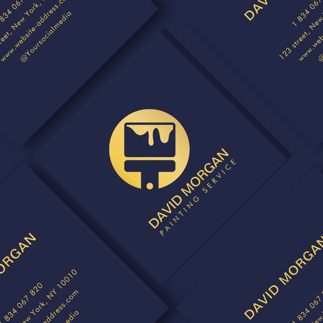 Luxury Gold Paint Brush Logo Painting Service Square Business Card (Creator Uploaded)