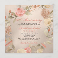 Luxury Gold Peach Coral Floral Wedding Anniversary