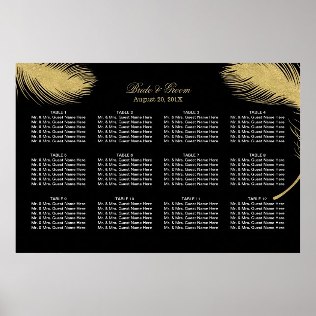 Luxury Gold Peacock Feather Wedding Seating Chart (Front)