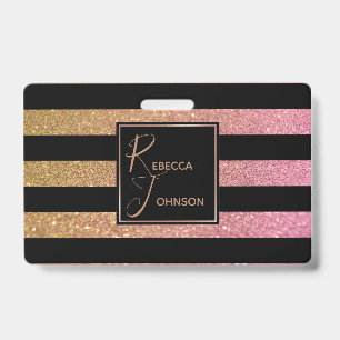 Luxury Gold Pink Glitter Stripes - Badge ID Badge