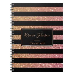 Luxury Gold Pink Glitter Stripes - Notebook