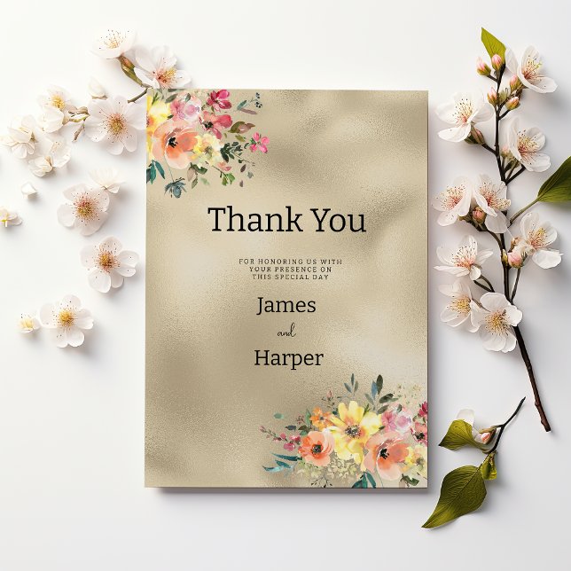 Luxury gold pink orange floral theme Thank You Invitation (Luxury gold pink orange floral theme Thank You )