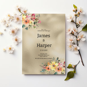 Luxury gold pink orange floral theme Wedding Invitation