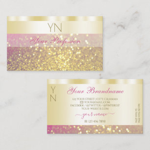 Luxury Gold Pink Purple Sparkling Glitter Monogram Business Card