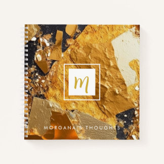 Luxury Gold Plates Sparkle Monogram Square Notebook