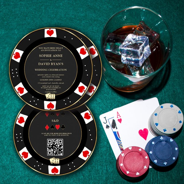 Luxury Gold Poker Chip Casino QR Code Wedding  Invitation (Creator Uploaded)