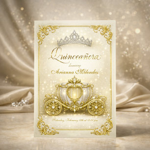 Luxury Gold Princess Carriage Spanish Quinceanera Invitation