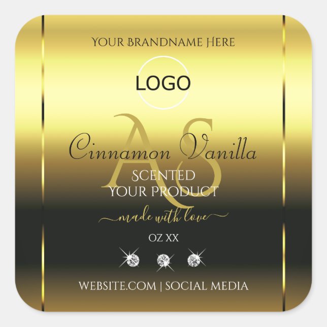 Luxury Gold Product Labels Jewels Monogram Logo (Front)