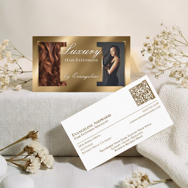 Luxury Gold Professional Hair Extensions Photos Business Card (Luxury Gold Professional Hair Extensions Photos Business Card)